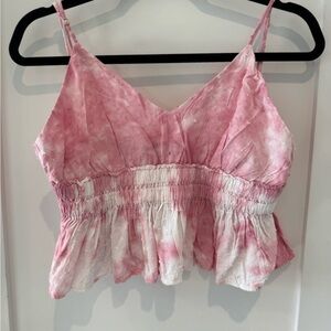 Cotton Candy Pink Smocked Peplum Camisole crop top baby pink size L y2k